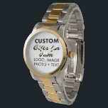 2-Tone Oversized Steel Watch Custom Gifts for Him<br><div class="desc">Custom Gifts for Him personalised Silver & Gold Two-Tone Oversized Stainless Steel Watch. Upload logo,  photo,  image,  design and add your own text to make your own personalised birthday,  Christmas,  Father's Day,  Valentine's Day celebration,  office gifts for him (man,  men,  husband,  boyfriend,  father,  dad,  young man,  son).</div>