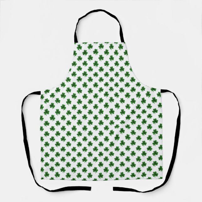 2-Tone Shamrock Green on White St.Patrick’s Clover Apron (Front)