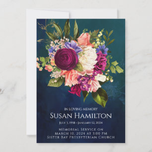 2-toned Navy Floral Funeral Memorial Announcement