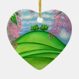 2 Trees & the Macadamia Flowers Painting Ceramic Ornament