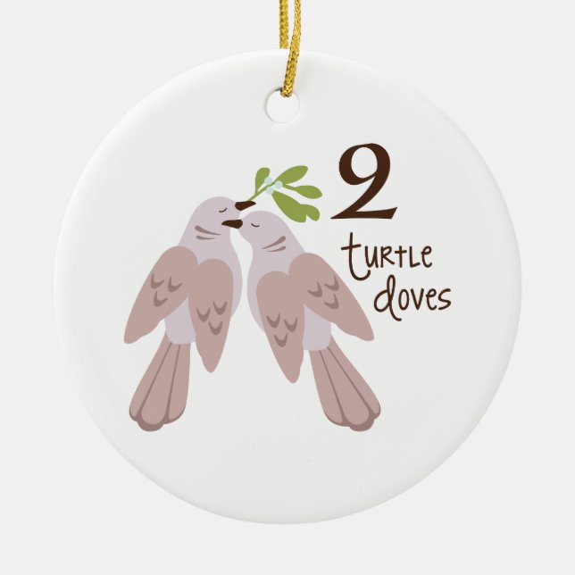 2 Turtle Dove Ceramic Ornament (Front)