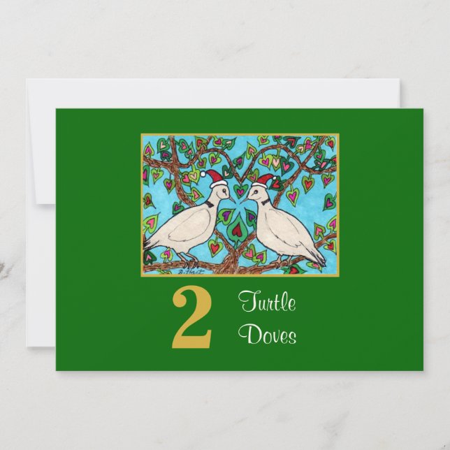 2 Turtle Doves Cute Birds Love Custom Christmas Holiday Card (Front)
