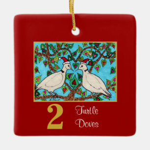 2 Turtle Doves Cute Birds & Typography Love Ceramic Ornament