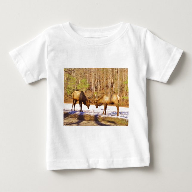 2~ two Bull Elk in the snow Baby T-Shirt (Front)