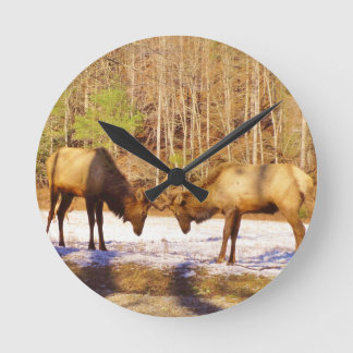 2~ two Bull Elk in the snow Round Clock