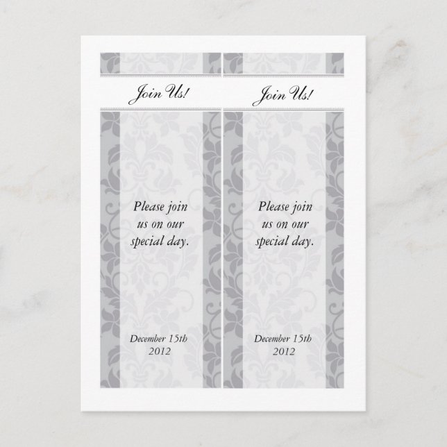 2 Two-tone Grey Damask Save the Date Bookmarks Announcement Postcard (Front)