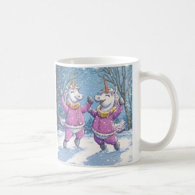 2 Unicorns in snow outfit Coffee Mug (Right)