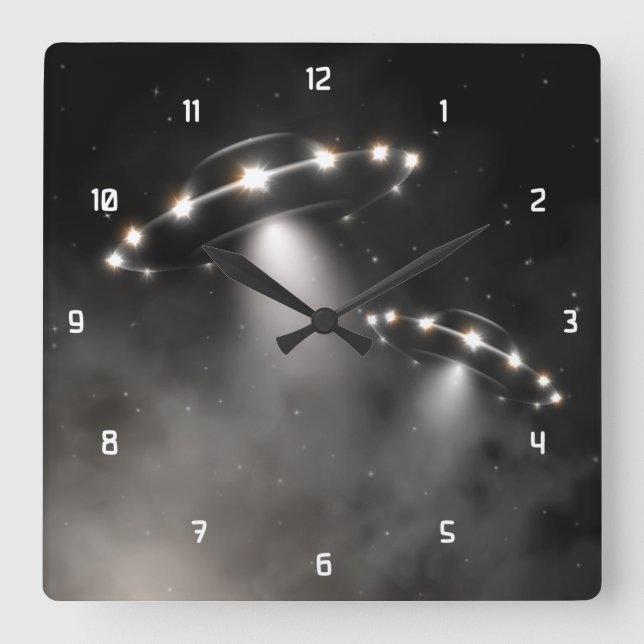 2 Very Cool UFO's Square Wall Clock (Front)