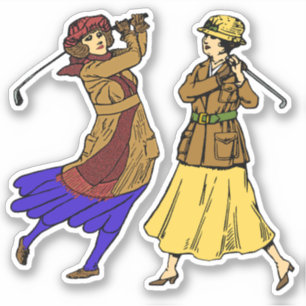 2 Vintage Female Golfers Stickers