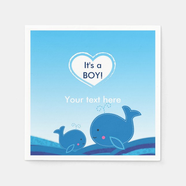 2 Whales Blue Baby Shower Cute Party Napkins (Front)