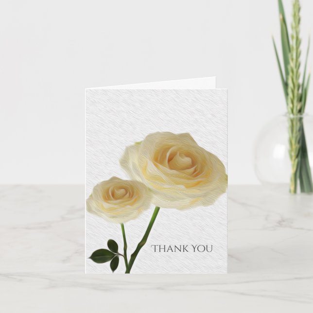 2 White Painted Roses Elegant Thank You Fold Card (Front)