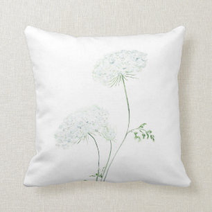 2 white Queen Anne's lace watercolor throw pillow