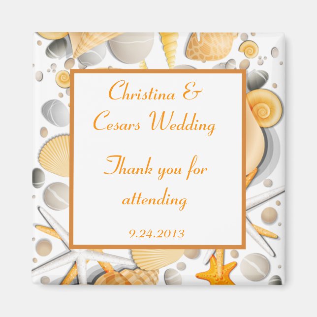 2"x2" Announcement Magnet Assorted Seashells Orang (Front)
