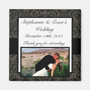 2"x2" Announcement Magnet Black and Grey Damask