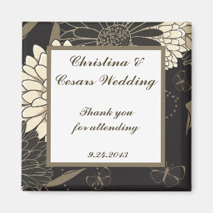2"x2" Announcement Magnet Black Cream Daisies/Carn