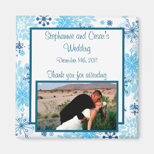 2"x2" Announcement Magnet Blue Tree / Snowflakes