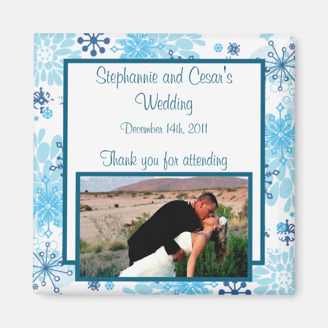 2"x2" Announcement Magnet Blue Tree / Snowflakes (Front)