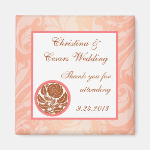 2"x2" Announcement Magnet Brown Rose on Pink Flora