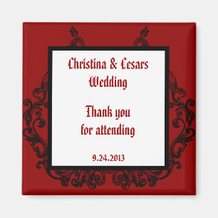 2"x2" Announcement Magnet Crimson Red Ornate Embel