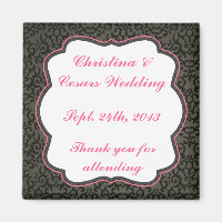 2"x2" Announcement Magnet Damask/Stripes Pink Crow