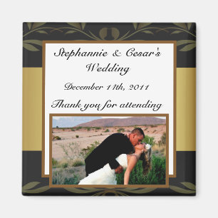 2"x2" Announcement Magnet Gold and Black Damask