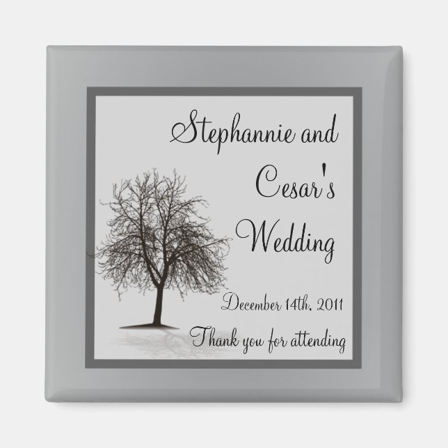 2"x2" Announcement Magnet Grey Winter Trees Snow (Front)