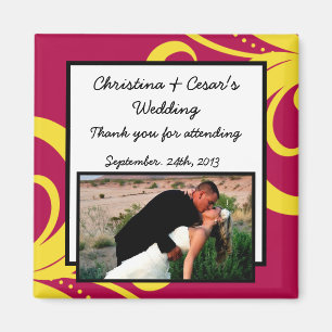 2"x2" Announcement Magnet Hot Pink/Yellow Swirls D