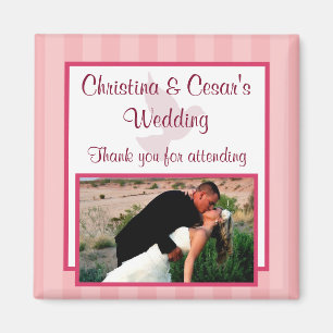 2"x2" Announcement Magnet Love Birds Pink Stripes