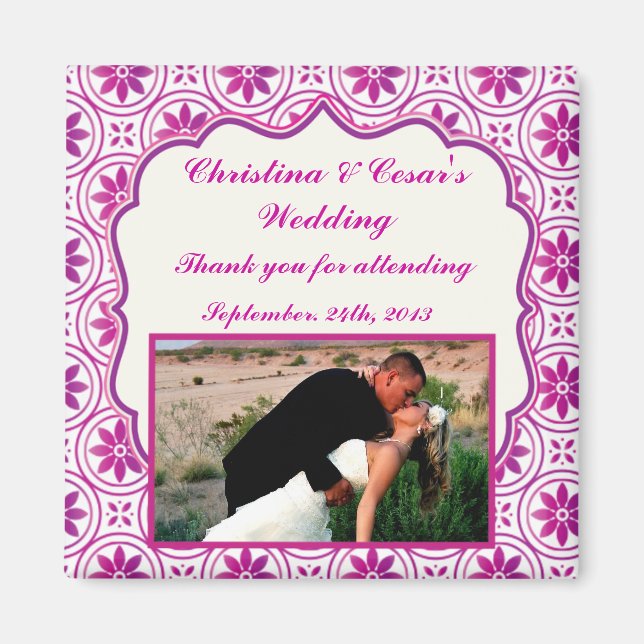 2"x2" Announcement Magnet Magenta Purple Formal Fl (Front)