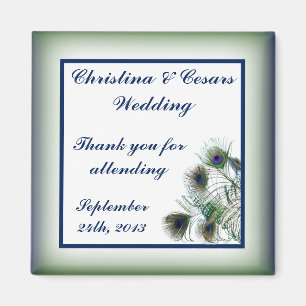 2"x2" Announcement Magnet Peacock Feathers Blue/Gr