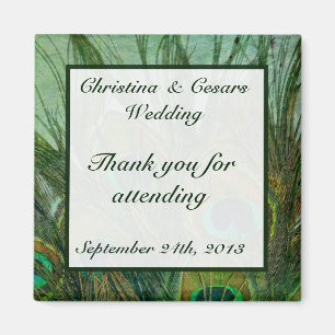 2"x2" Announcement Magnet Peacock Green Feathers