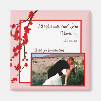 2"x2" Announcement Magnet Red Cherry Blossom