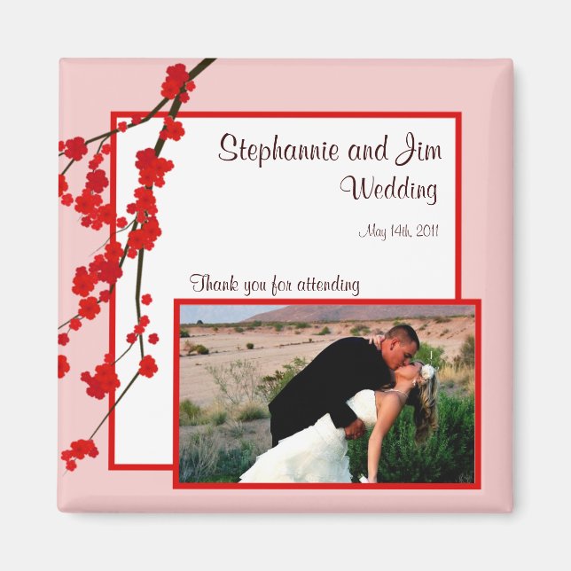 2"x2" Announcement Magnet Red Cherry Blossom (Front)