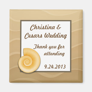 2"x2" Announcement Magnet Seashells on Sandy Beach