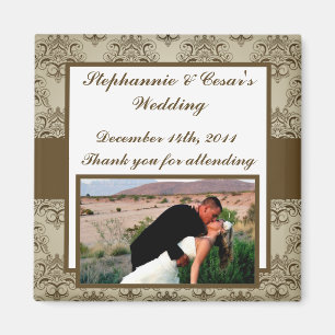 2"x2" Announcement Magnet Tanish Brown Damask