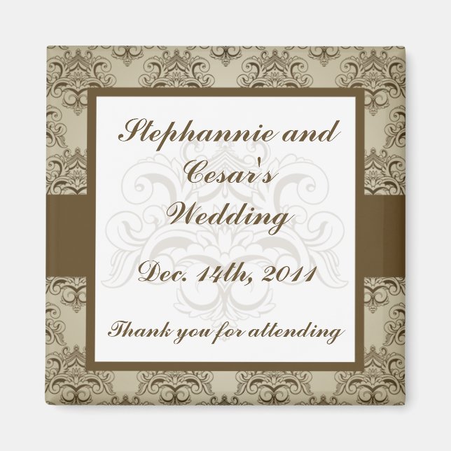 2"x2" Announcement Magnet Tanish Brown Damask (Front)