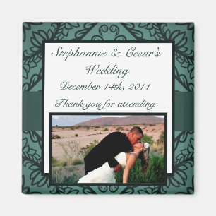 2"x2" Announcement Magnet Teal Ornate Damask
