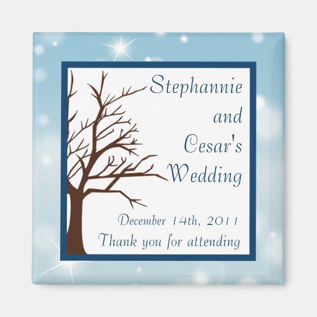 2"x2" Announcement Magnet Twinkling Snow / Tree (Front)