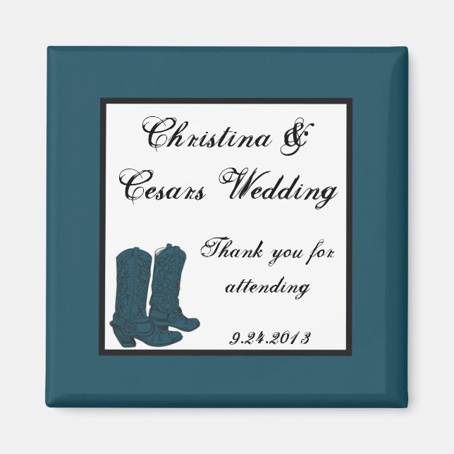 2"x2" Announcement Magnet Western Blue Cowboy Boot (Front)