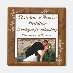 2"x2" Announcement Magnet Wooden Plank Floral Wedd