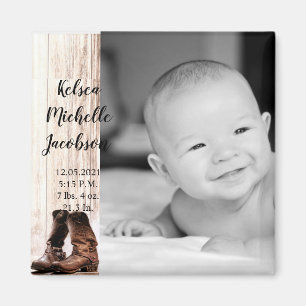 2"x2" Birth Announcement Magnet boots country rust