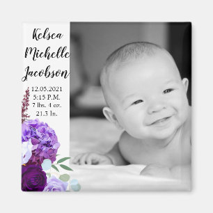 2"x2" Birth Announcement Magnet Lavender Hibiscus