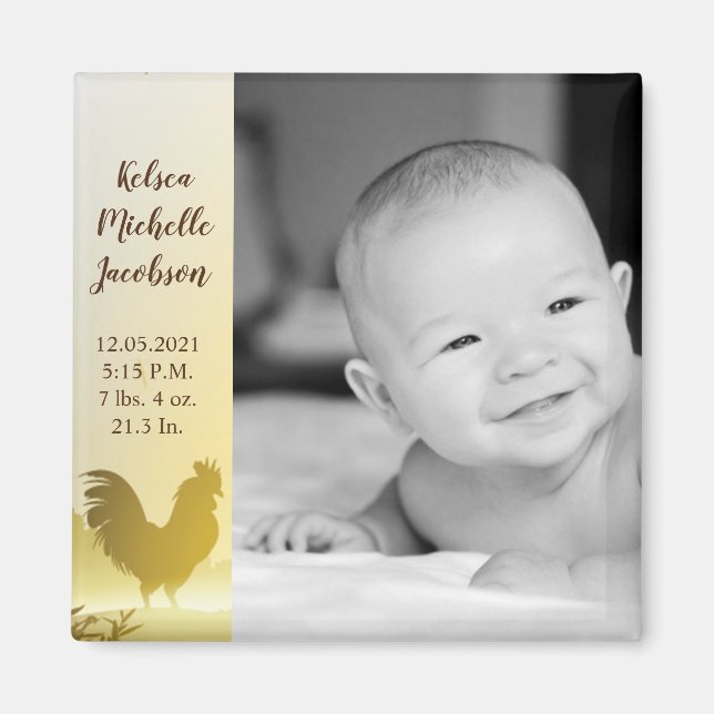 2"x2" Birth Announcement Magnet Sunny Morning Farm (Front)