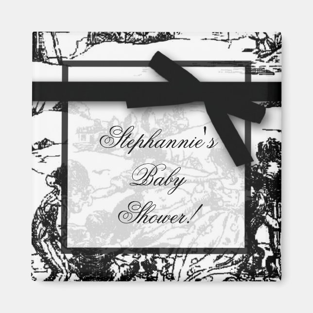 2"x2" Black White Toile Fabric Magnet Favour (Front)