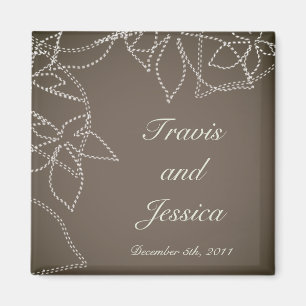 2"x2" Favour Magnet Autumn Floral Fall Leaves Grey