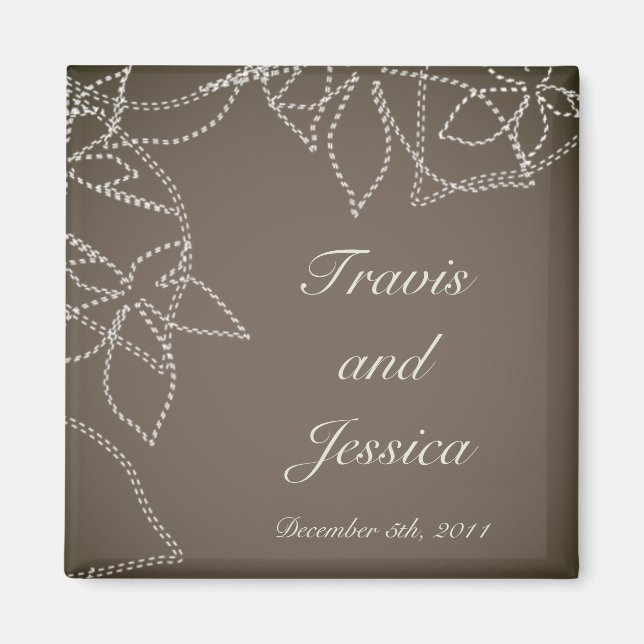 2"x2" Favour Magnet Autumn Floral Fall Leaves Grey (Front)