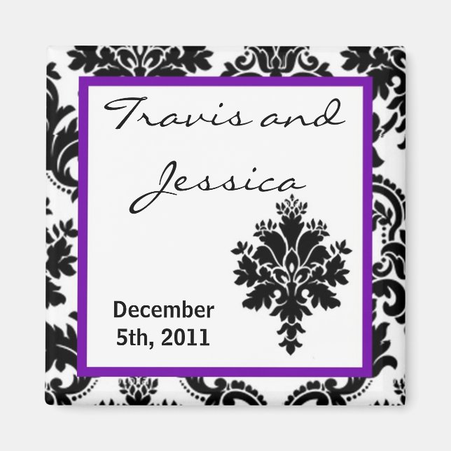 2"x2" Favour Magnet Black Purple Damask Lace Print (Front)