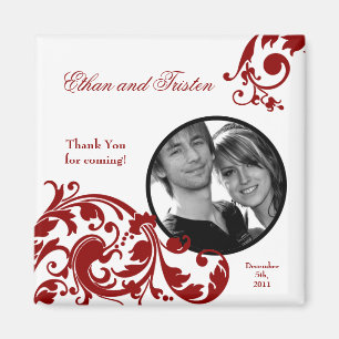 2"x2" Favour Magnet Crimson Red Floral Filigree
