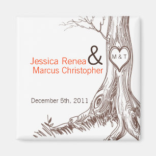 2"x2" Favour Magnet Fall Tree Initial Carvings Aut