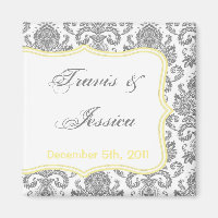 2"x2" Favour Magnet Grey Yellow Damask Lace Print